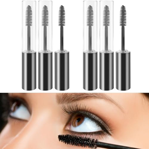 10ml Empty Mascara Tube and Wand - 6 Pcs Set, Durable Plastic Mascara Bottle with Inner Plug and Brushes for DIY Eyelash Growth - Leak-Proof, Travel-Friendly Cosmetic Containers (Black)