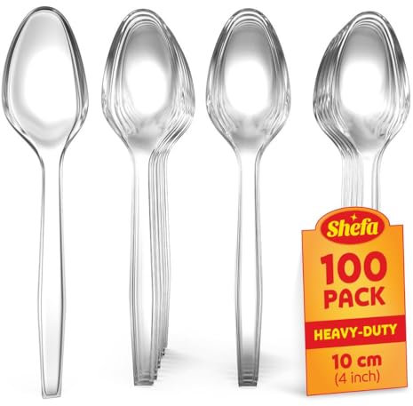 Shefa 100 Clear Teaspoons, Heavy Duty Teaspoons, Microwave-Safe Teaspoon 4 Long for Birthday, Parties, Camping
