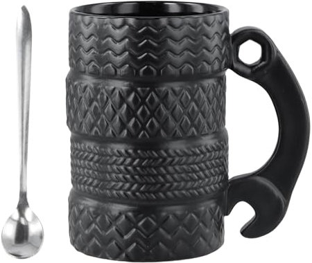 YILANJIN Tire Mug, 3D Cool Ceramics Tyre Cup with Spoon, Large Capacity for Men, Drinks, Car Lovers, Driver Mechanic 500 ML