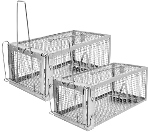 Rattenfalle Lebendfalle - Hochsensitive Mausefalle Lebend für Ratten, Siebenschläfer & Wühlmäuse - Wetterfester Rattenfangkäfig aus verzinktem Eisen, Human & Sicher,Silber 31L x 14.5B x 12H cm