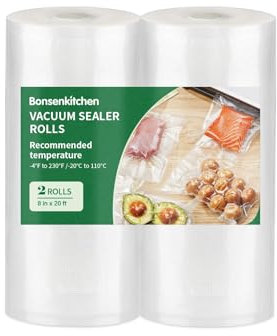 Bonsenkitchen Vakuumrollen, BPA-frei vakuumversiegelte Beutelkombination, Lebensmittel mit Diamond Pattern Food-grade Vakuumbeutel, Kochfest & Gefriergeeignet, Sous Vide, 2 Rollen, 20cm x 600cm