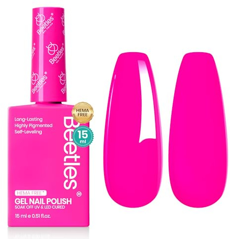 Beettles Gel Nail Polish, hemafrei Neonrosa 15 ml langanhaltender und lebpendiger Soak-Off Gel-Nagellack für empfindliche Nägel 15 ml