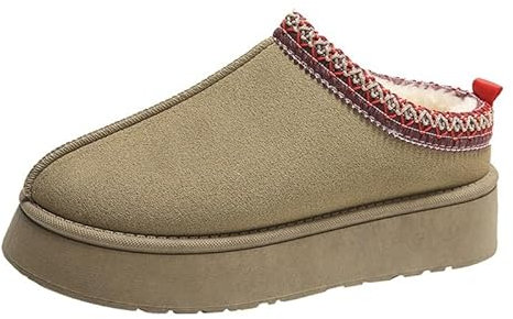 AlHECE Pantofole Donna Stivali da Neve per Le Donne Inverno Cashmere Caldo Spessore Suole Senza Tacco-Coperto Capelli Half Slipper Scarpe di Cotone per Le Donne-Khaki-39