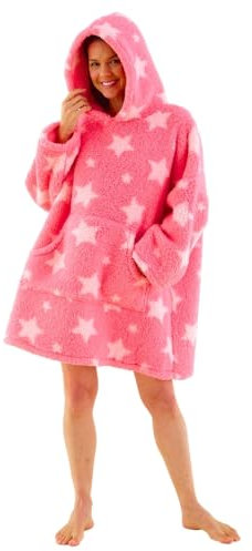 Just Essentials Womens Soft Cosy Fleece Hoodie Wearable Blanket Oversized Sweatshirt UK Seller - Adult Stars Teddy Fleece - One Size
