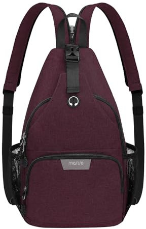 MOSISO Sling Rucksack Reisen Wandern Tagesrucksack, Crossbody Cabrio Sling Bag mit Fronttasche Eine Schulter Chest Bag, Weinrot