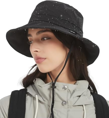 Creekstone Femme Bob Chapeau de Pluie imperméable, Chapeau Souple de Soleil Anti-UV UPF50+, d'été Pliable pour Homme Randonnée, Voyage (FR/ES, Alpha/lettres, Taille unique, Noir)