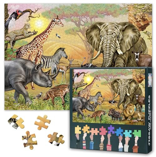 Difficult Challenge Jigsaw Puzzles for Adults 1000 Pieces Animal Theme Jigsaw Puzzle as Gift Elephant Giraffe Lion Puzzles for Adults Artwork House Wall Decor 27.5x19.7