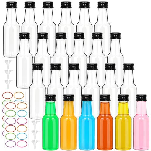 EkkoVla 24 Pack Small Liquor Bottles, 50ml Mini Shot Bottle, Plastic Bottles with Lids for Liquor, Sauce, Essential Oils, Party Favours