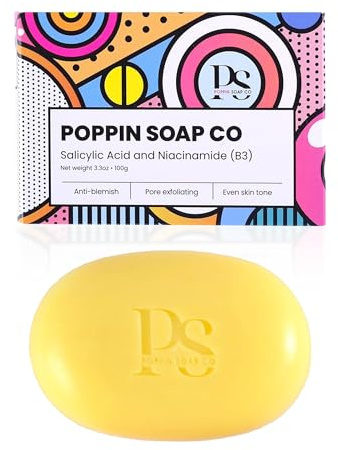 Salicylic Acid Soap Bar with Niacinamide – Face, Back & Body – For Keratosis Pilaris, Blackheads, Blemishes, Oily & Acne-Prone Skin – UK Formulated & Manufactured – Daily Use – POPPIN SOAP CO. (100g)