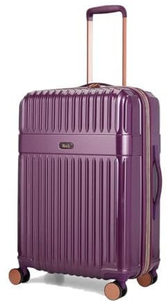 Rock Selene Medium Expandable Hard Shell Hold Suitcase in Purple - Elegant Design, 360 Swivel-Wheels, Telescopic Handle, Metallic Finish, Copper Accents & TSA Combination Lock - 66x45x31cm 3.9KG