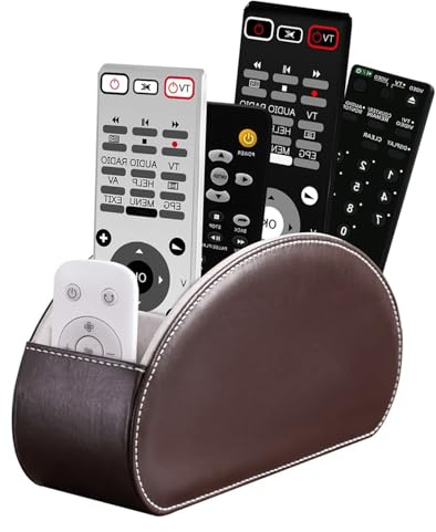 Exquilnova, porta-telecomando con 5 tasche, organizer in pelle per telecomando TV, DVD, 4K Stick e Bluray, anche come organizer da scrivania per penne, cosmetici (Marrone)