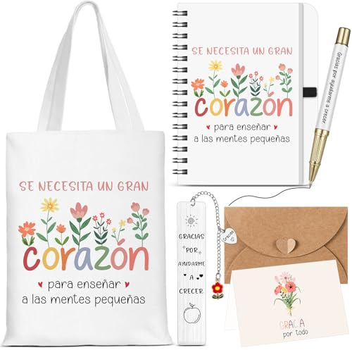 Sinmoe 6 Piezas Kit Regalos Profesora Infantil Regalo Maestra Bolsa Profesora Libreta Maestra Bolígrafo Tarjeta Agradecimiento con Sobre Marcadores de Libros de Metal para Graduación