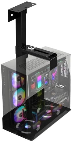 NlsqEU PC Halterung unter Schreibtisch, Computer Aufhängung Halter für Untertisch, PC Wandhalterung Höhe Verstellbare 50-530 mm Bis Zu 30 Kg für Den Meisten Hosts-Schwarz