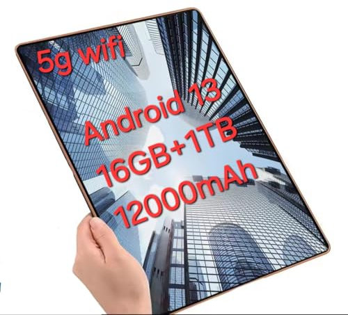 Genérico Tablet Android 5G, 10.36 Pulgadas, 16GB RAM + 1TB, Cámara 16MP + 32MP, Android 13.0, Batería 12000mAh, 10 Núcleos, Negro
