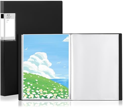 GUOKOFF Präsentationsdisplay Buch A3 Mit 40 Klarsichthüllen, 2 PCS, Schwarz | Sichtbuch PP A3, Präsentationsmappe Präsentationsordner aus PP, Painting Aufbewahrungsbuch für Kunst, Portfolio