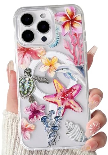Lovmooful Magnetic for iPhone 16 Pro Case Marine Life-Dolphin | Clear,Compatible with MagSafe,Cute Ocean Animal Design,for Girls Women Girly,Soft TPU+PC Cover,Shockproof Protective