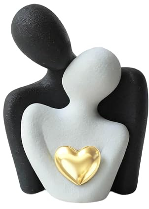 GZXUEHU Romantische Paar Statue, Hochzeitsgeschenke für Brautpaar 9 x 6.5cm | Paar Statue Deko Wohnzimmer Goldenes Herz, Umarmendes Brautpaar, Kompakt und Elegant (Schwarz und Weiß)