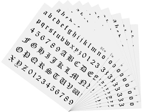 DOPENSPI 10 Sheet Gothic Temporary Tattoos, Fake Tattoos Alphabet Tattoo Stickers Small English Letters Numbers Temporary Tattoo for Women Men Finger Neck Body