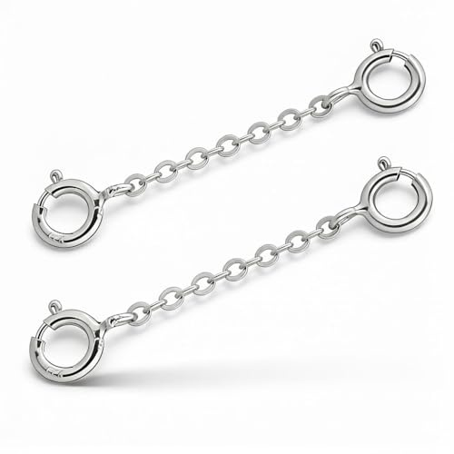 ACKKOR 2 Pcs 3 cm 925 Silver Necklace, Sterling Silver Necklace Extenders Double Link Extension Sterling Chain for Making DIY Handmade Bracelet Anklet Suspender Extension