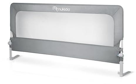 Nukido Rausfallschutz Bett - Bettschutzgitter mit SafetyBelt - Klappbar Waschbar - 180 cm - Grau