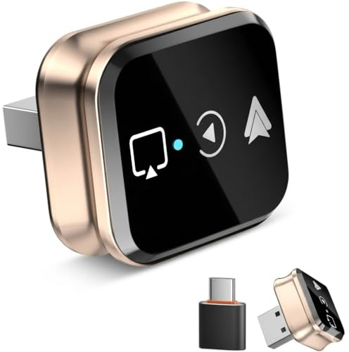 2026 upgraded 4-in-1 Wireless CarPlay Adapter compatible with iPhone and Android, Wired to Wireless CarPlay and Android Auto Dongle with AirPlay(i-phone) & Android Screen Mirroring, USB Plug and Play