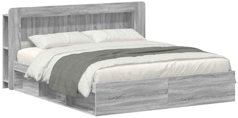 vidaXL Bettgestell mit Stauraum Grau Sonoma 200 x 200 cm Holzwerkstoff, Modernes Schlafzimmer, Holzbettgestell, Stauraumlösungen, vielseitig, funktionales Design, schicker minimalistischer Stil