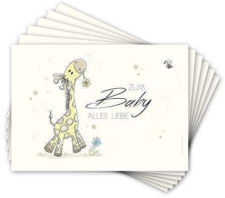Glückwunschkarten zur Geburt Giraffe Gertrud DIN A6 / Grußkarten Baby (6 Stück)