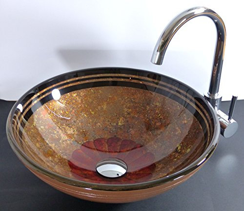 Aufsatz Glas Waschbecken Waschschale Waschtisch rund gold braun Venezia