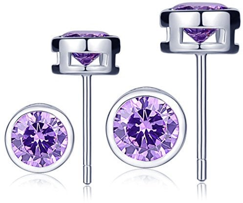 Unendlich U 925 Sterling Silber Lila Zirkonia 6-7mm Runde Ohrstecker Gestüt Stecker Ohrringe Set Ohrschmuck für Damen Mädchen, 2 Paare