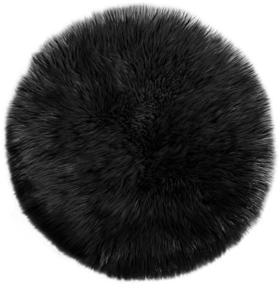 Teppich Wölkchen – flauschiger Hochflor Teppich-Schlafzimmer-Rund - Schaffell Kunstfell Lammfell - Bettvorleger & Läufer - weicher Fellteppich-Rund - rutschfester kleiner Teppich - Schwarz - Rund 60cm