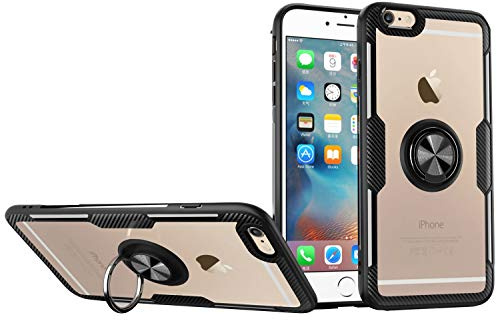 SORAKA Hülle für iPhone 6 Plus/6S Plus mit 360 Grad drehbarem Ringständer Harter PC transparenter Abdeckung+Silikon Rahmen durchsichtige hülle mit Metallplatte für Handyhalterung Auto KFZ Magnet