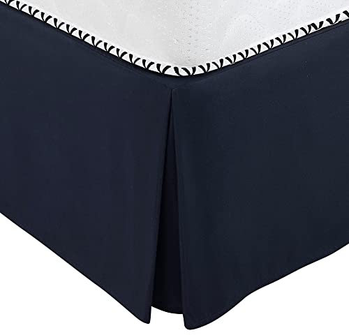 sourcing map Cache Sommier Jupe de Lit Plissée Poussière Polyester Classique à Volants Chute de 14 Pouces Bleu Marine 190 x 137cm