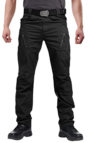 FEDTOSING Men's Outdoor Cargo Work Trousers Military Tactical Pants Combat Ripstop Trousers (Black 36W / 32L)