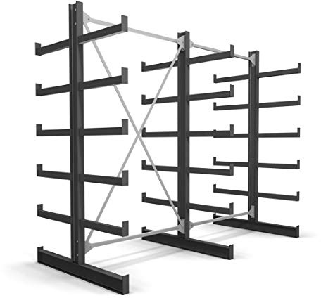 STIER Kragarmregal, doppelseitig, 2 Felder mit 5 Ebenen, BxHxT 2600x2000x500mm, Regalsystem mit 5 gleich langen Kragarmen (pro Seite), Tragkraft pro Kragarm 200kg, Lagersystem mit stabiler
