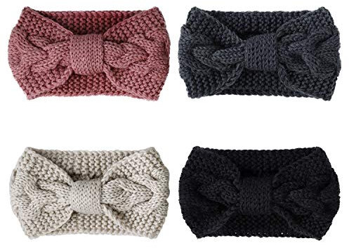 Stirnband Damen Winter Warmes Knoten Gestrickte Stirnbänder Elastisches Häkelarbeit Ohr Wärmer für Frauen Mädchen 4 Stück