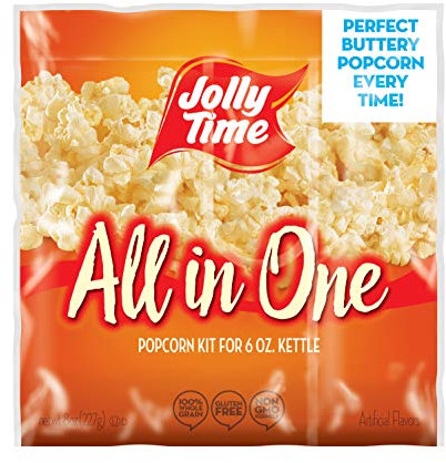 JOLLY TIME All in One Popcorn Kit, Portion Packets with Kernels, Oil and Salt for Movie Theater or Air Popper Machines (24 pack, 6oz Kettle)