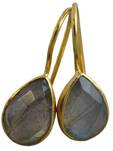 Labradorit Vergoldet 925 Sterling Silber Ohrringe - Natürlicher Edelstein - Geburtstagsgeschenk - Weihnachtsgeschenk - Handgefertigte Geschenkideen für Frauen (Labradorit)
