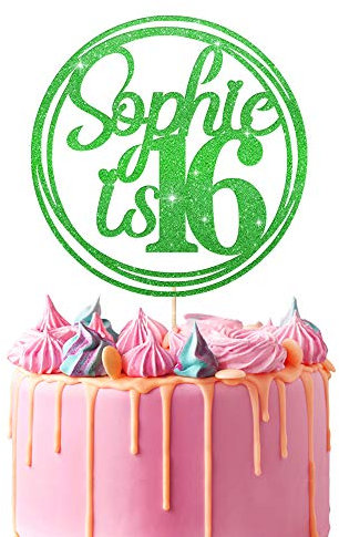 Personalised Birthday Cake Topper | Customized with Any Name Any Age 16 18 21 40 60 Party Cake Decoration | Double Sided Glitter Card | Green