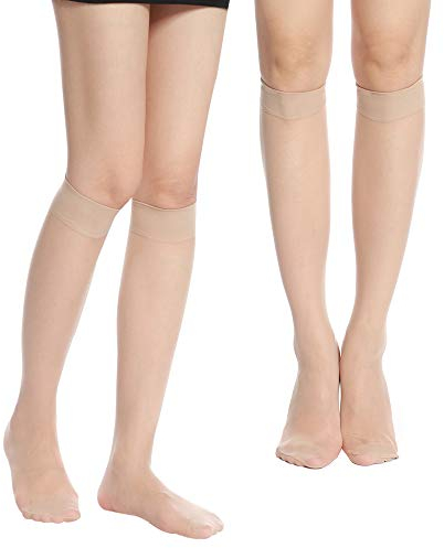 HA WA Damen Kniestrümpfe 9er Pack mit weichem Bund für Erwachsene Feinkniestrümpfe,20 Den Transparent,Hautfarben