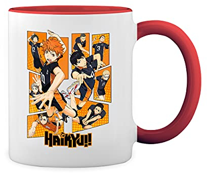 Karasuno High School Team Haikyu Weiße Tasse Mug mit roten Felgen und Griff