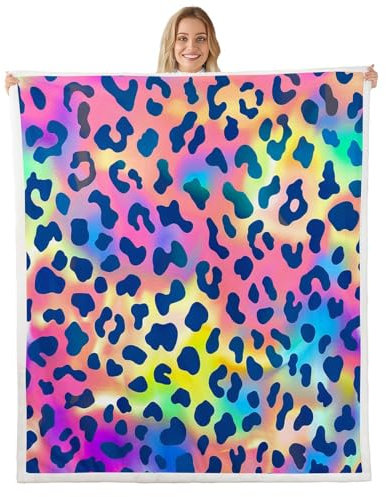 Sherpa-Decke mit Leopardenmuster, Afrika-Geparden-Druck, Fleece-Überwurf, Decke, Regenbogen-Leoparden-Design, Plüschdecke, Raumdekoration, Safari-Tiermuster, Doppelbett, 152x20x20 cm