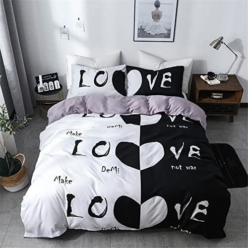 Tomifine Love Bettwäsche Set Partner Bettbezug Microfaser 140x200cm + 2 Kissenbezügen 50x75cm Mr. Und Mrs. Love, Schwarz Weiß