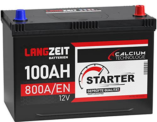 LANGZEIT ASIA Autobatterie 100Ah 12V 800A/EN ASIA Batterie Plus-Pol Rechts 30% mehr Startleistung ersetzt 95Ah 90Ah