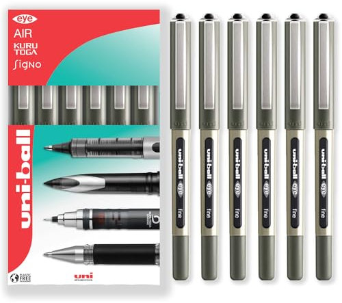 uni-ball EYE - UB-157E Rollerball Pens - 0.7mm Nib - In Gift Box Packaging (Pack of 6, Black)