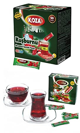 KOZA Hagebutte Instant Getränkepulver Stick einzeln Verpackt 50er Pack | Pulver für Heiß oder Kalt Getränk | Türkischer Tee | Ice Tea Pulver | Eistee | Früchtetee | Cay | Teepulver