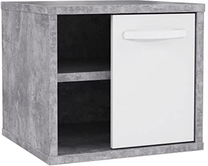 expendio Nachttisch Coburg 9 Betonoptik Hochglanz weiß 45x42x42 cm Nachtkonsole Nachtkommode Nako Jugendzimmer Kinderzimmer