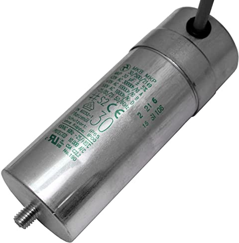 Lumonic Condensateur de démarrage Hydra MKP-500 30-C [incl. câble 40cm] | Condensateur moteur 30µF 470V 45x125mm I Condensateur avec boîtier métalliqu