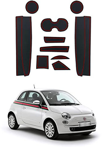CDEFG Tappetino Antiscivolo Antipolvere Antigraffio Compatibile con Fiat 500 / Abarth 595 Tappetini in Gomma Portabicchieri per Interni Auto Accessori