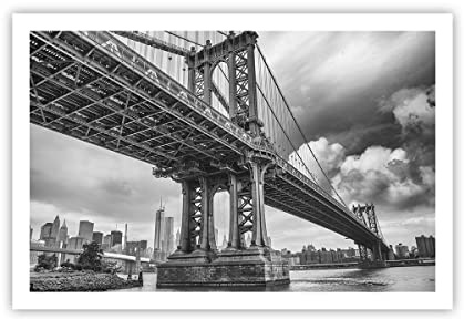 Poster 91x61 cm Wandbild Kunstdruck Architektur Schwarz-Weiß - 4156 - P2X | Manhattan Brücke UND Wandposter ohne Rahmen Wohnzimmer Schlafzimmer Küche Büro ohne Rahmen Wanddeko Kunstposter ARTTOR