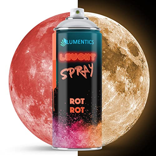 LUMENTICS Leuchtspray Hellrot - Farbspray mit Nachleuchteffekt - Leuchtet im Dunkeln - Aus Deutschland - 400 ml Sprühfarbe mit Zusatz-Cap